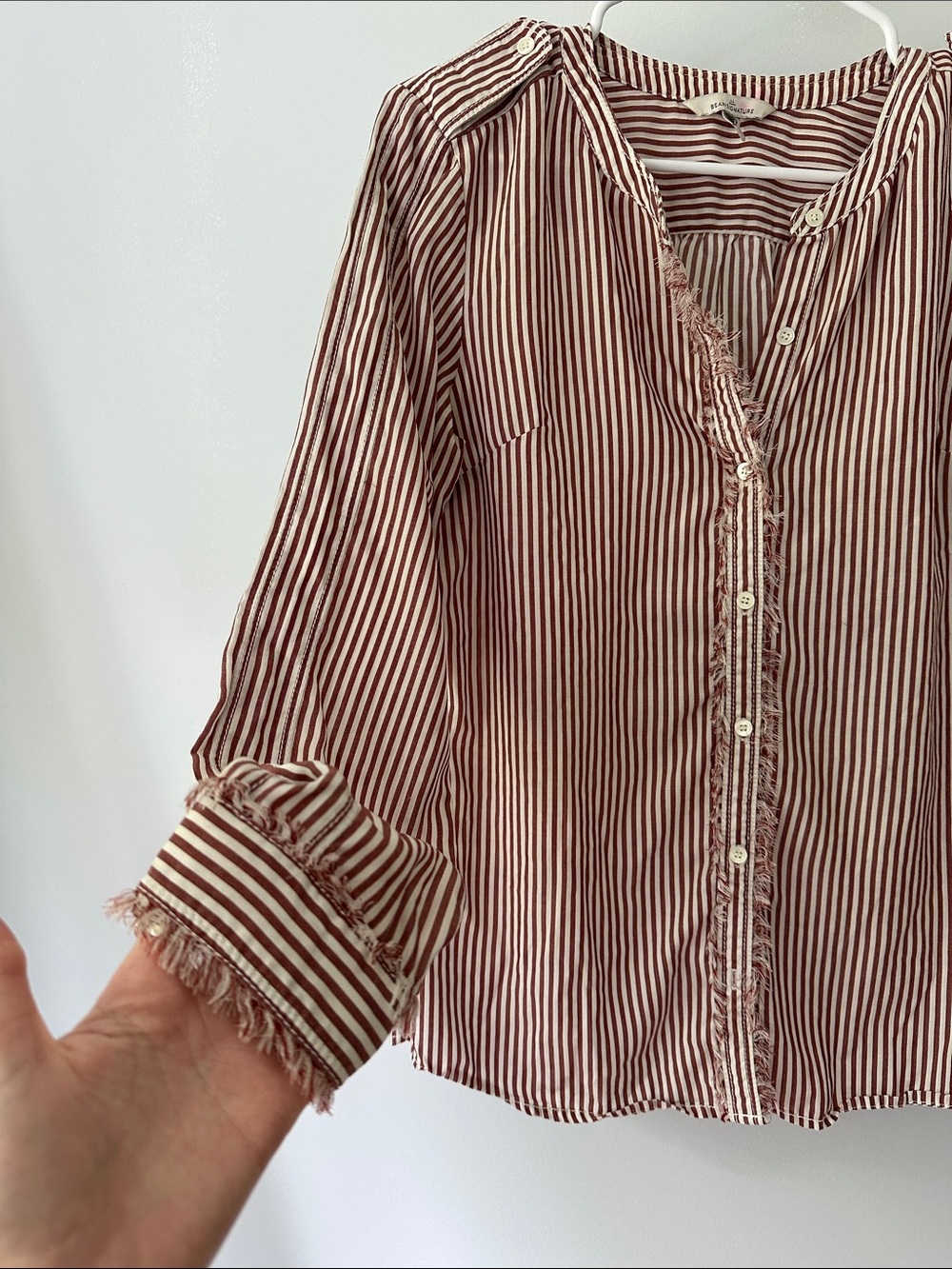 L.L. Bean Brown and White Striped Button-Down Shirt